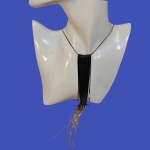 VTG Black Ombre Long Slider Fringe Pendant Baddie Festival Chain Necklace